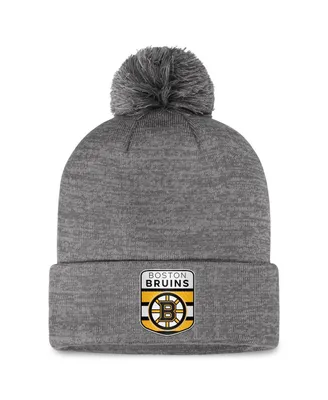 Men's Fanatics Gray Boston Bruins Authentic Pro Home Ice Cuffed Knit Hat with Pom