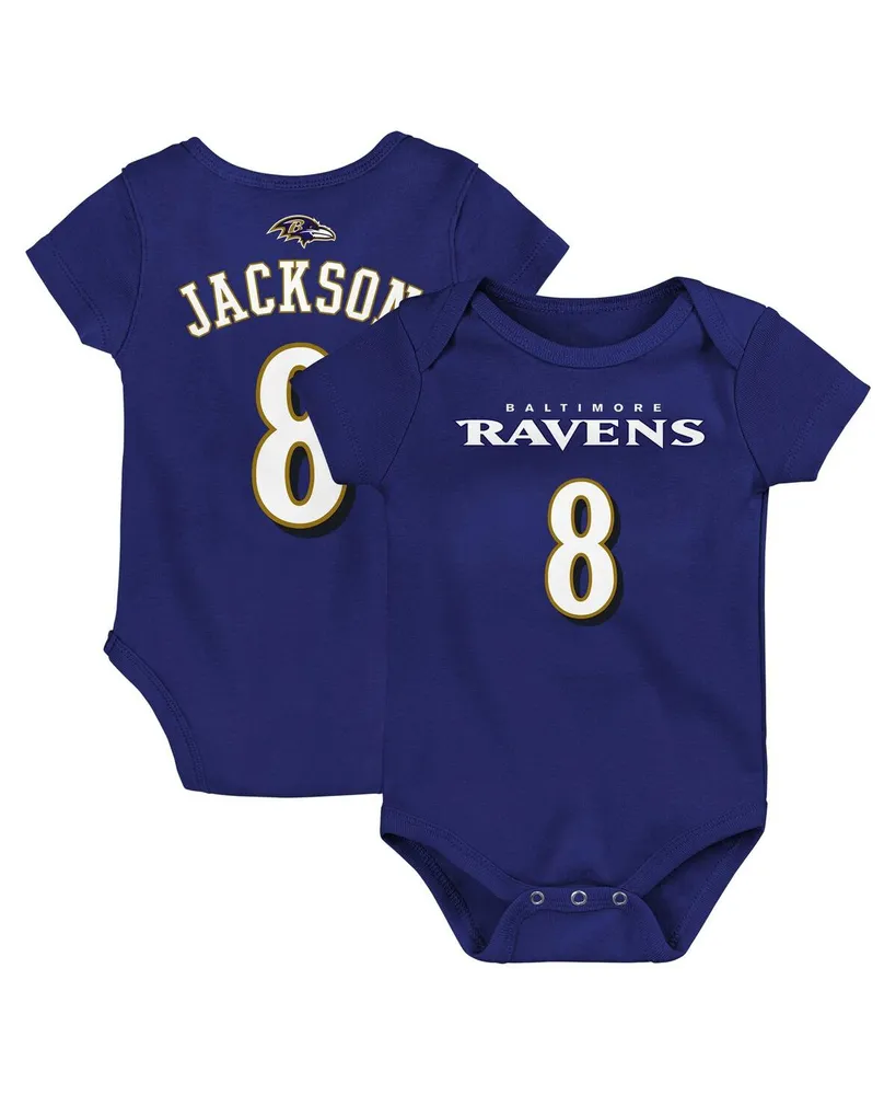 Baby Boys and Girls Lamar Jackson Purple Baltimore Ravens Mainliner Player Name Number Bodysuit