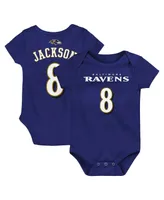 Baby Boys and Girls Lamar Jackson Purple Baltimore Ravens Mainliner Player Name Number Bodysuit