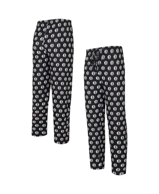 Men's Concepts Sport Black Brooklyn Nets Allover Logo Print Gauge Sleep Pants