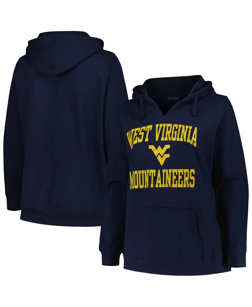 Women's Champion Navy West Virginia Mountaineers Plus Heart & Soul Notch Neck Pullover Hoodie