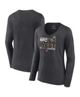 Women's Fanatics Heather Charcoal San Francisco 49ers 2023 Nfc West Division Champions Conquer Long Sleeve V-Neck T-shirt