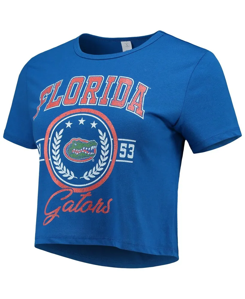Women's ZooZatz Royal Distressed Florida Gators Core Laurels Cropped T-shirt