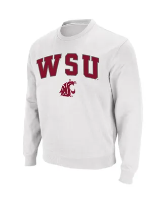 Men's Colosseum White Washington State Cougars Arch & Logo Crew Neck Sweatshirt