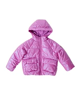 Bearpaw Little Girls Iridescent Shiny Fleece Lined Puffer Coat with Hood