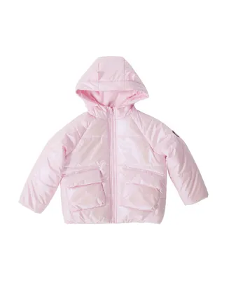 Bearpaw Little Girls Iridescent Shiny Fleece Lined Puffer Coat with Hood