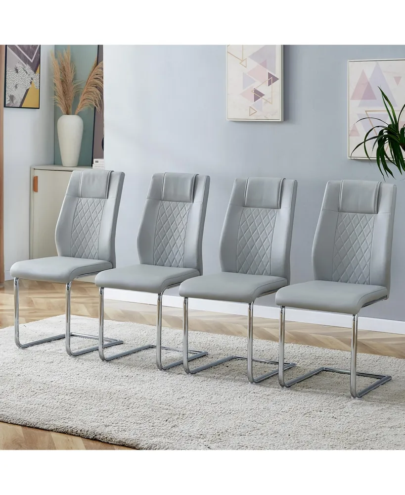 Streamdale Furniture Set of 4 Faux Leather Cushioned Chairs with Metal Legs