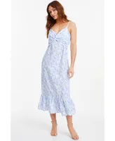 Quiz Women's Crinkle Woven Ditsy Knot Front Midi Dress