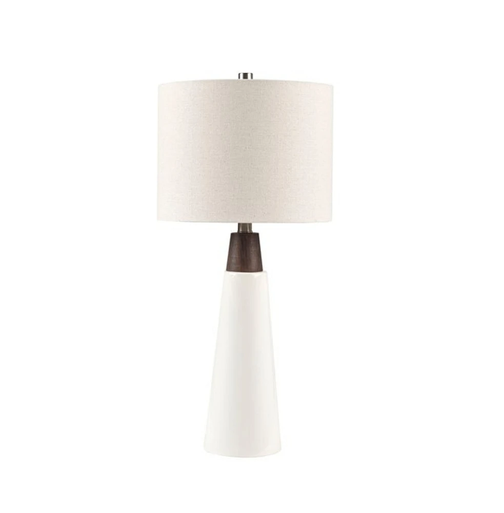 Home Outfitters White Base/Cream Shade Ceramic with Wood Table Lamp, Great for Bedroom, Living Room, Modern/Contemporary