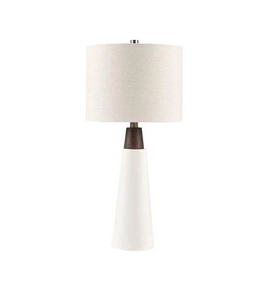 Home Outfitters White Base/Cream Shade Ceramic with Wood Table Lamp, Great for Bedroom, Living Room, Modern/Contemporary