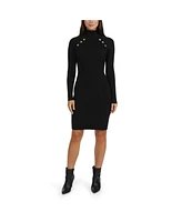 Ellen Tracy Women's Rib Sweater Dress with a Snap Detail