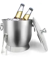 Mega Casa Stainless Steel Ice Bucket with Ice Tongs, Scoop, Lid - 3.3 L