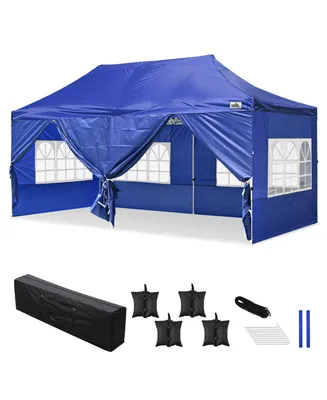 10x20FT Canopy Wedding Party Tent Pop Up Folding Gazebo Outdoor w/ 4 Sidewalls & Bag Navy