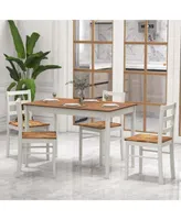5-Piece Dining Set Solid Wood Kitchen Furniture with Rectangular Table & 4 Chairs