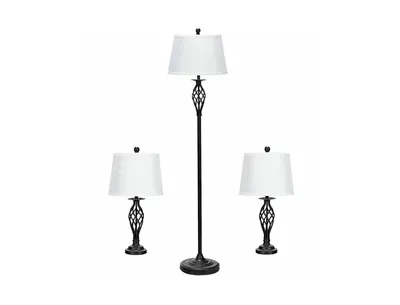 2 Table Lamps 1 Floor Lamp Set With Fabric Shades
