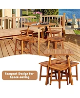 5 Pieces Wood Patio Dining Set with Square Table and 4 Stools