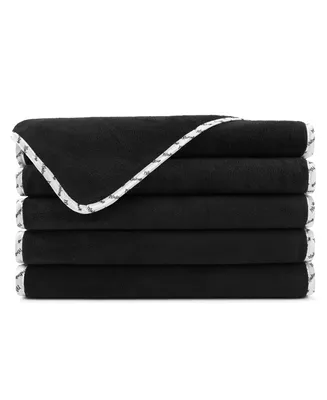 Arkwright Home Bck2u Black Coral Fleece Makeup Removal Washcloths with Satin Printed Piping (Pack of 6), Larger Fingertip Towels 11x 17, Black