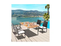 5 Pieces Patio Wicker Cushioned Dining Set with Umbrella Hole