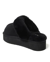 Dearfoams Fireside by Women's Melton Genuine Shearling Platform Scuff Slipper