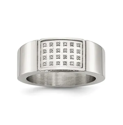 Chisel Stainless Steel Polished Cubic Zirconia Band Ring