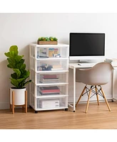Iris Usa 5 Drawer Wide Storage Drawer Cart with Caster Wheels, Plastic Rolling Dresser for Home Closet Bedroom Bathroom Office Laundry Kitchen Craft R