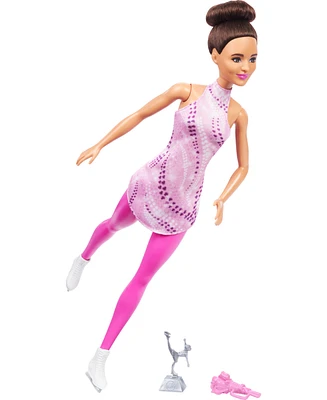 Barbie Careers Figure Skater Doll and Accessories, Brunette in Removable Skate Outfit with Trophy