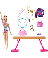 Barbie Gymnastics Play Set with Blonde Fashion Doll, Balance Beam, 10 Plus Accessories and Flip Feature