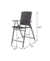 Set of 4 Folding Rattan Bar Chairs with Footrests and Armrests for Outdoors and Indoors