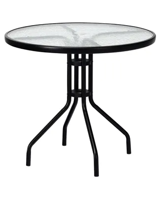 32 Inch Outdoor Patio Round Tempered Glass Top Table with Umbrella Hole