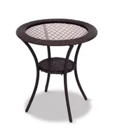 Round Rattan Wicker Coffee Table with Lower Shelf