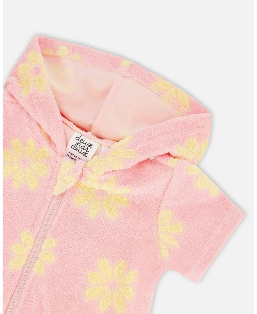 Baby Girl Terry Cloth Hooded Romper Pink Printed Daisies - Infant
