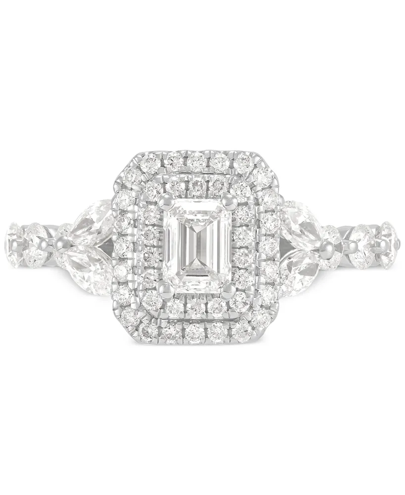 Diamond Emerald-Cut Double Halo Engagement Ring (1-1/2 ct. t.w.) in 14k White Gold