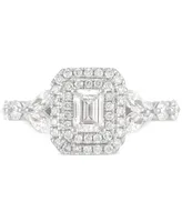 Diamond Emerald-Cut Double Halo Engagement Ring (1-1/2 ct. t.w.) in 14k White Gold