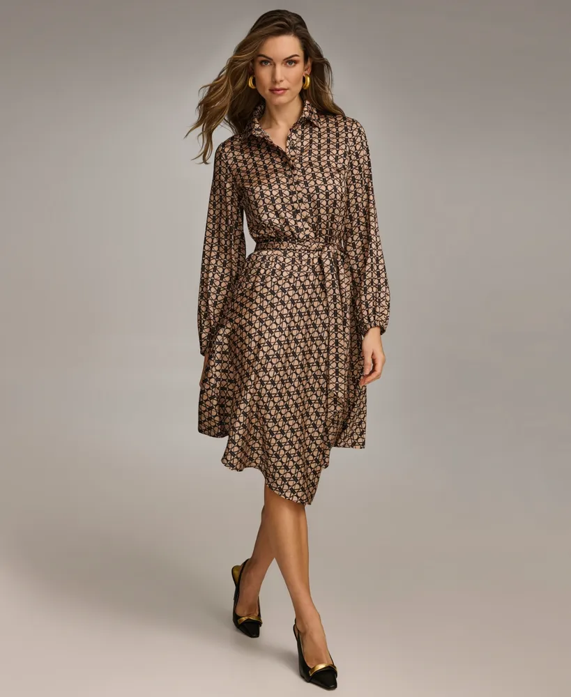 Donna Karan Women's Collared Long-Sleeve A-Line Dress