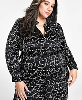 Nina Parker Trendy Plus Size Printed Satin Shirtdress