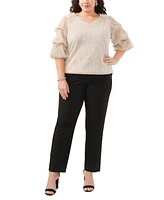 Msk Plus Size Metallic Tiered-Sleeve V-Neck Top