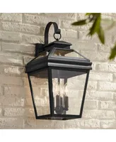 Stratton Street Traditional Outdoor Wall Light Fixture Textured Black Lantern 22" Clear Glass for Exterior House Porch Patio Outside Deck Garage Yard