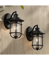 Markham Modern Outdoor Wall Light Fixtures Set of 2 Textured Black 10 1/2" Lantern Clear Seedy Glass for Exterior House Porch Patio Outside Deck Garag