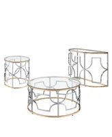 Furniture of America 3-Piece Metal, Glass Camille Modern Tempered Glass Top Table Set