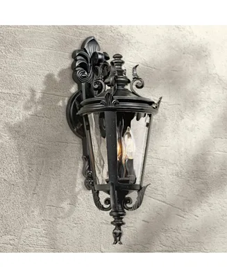 Casa Marseille European Outdoor Wall Light Fixture Textured Black French 21 3/4" Clear Hammered Glass for Exterior House Porch Patio Outside Deck Gara