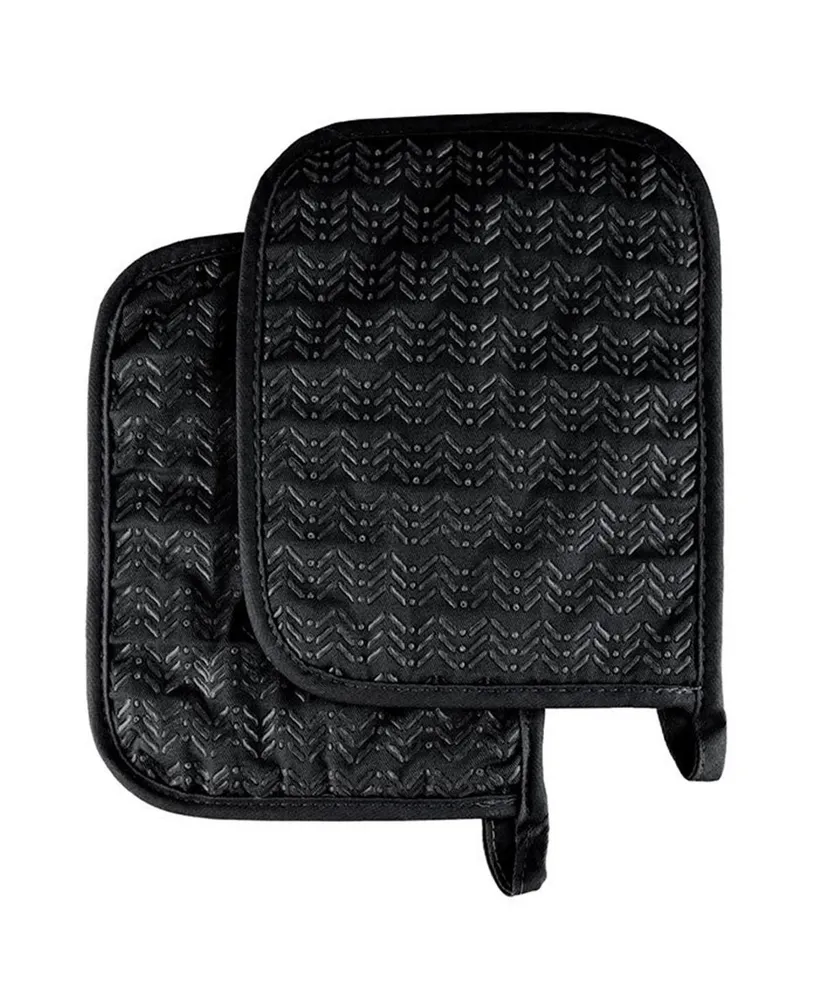 Lavish Home Quilted & Heat Resistant Pot Holder Set with Silicone Grip, Black - Set of 2