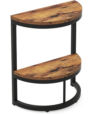 Tribesigns 2-Tier End Table Semi Circle, Small Half Round Side Tables Living Room with Storage Shelf for Small Space