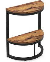 Tribesigns 2-Tier End Table Semi Circle, Small Half Round Side Tables Living Room with Storage Shelf for Small Space