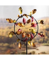 Evergreen Fall Leaves Jubilee Outdoor Kinetic Wind Spinner Red and Gold