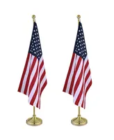 2 Pack 8 Ft Sectional Indoor Flag Pole Kit with Embroidered Stars& Base Ball Aluminum 3x5 Ft Us Flag