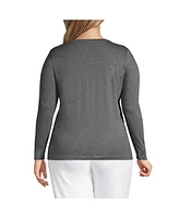 Lands' End Women's Plus Relaxed Supima Cotton Long Sleeve V-Neck T-Shirt