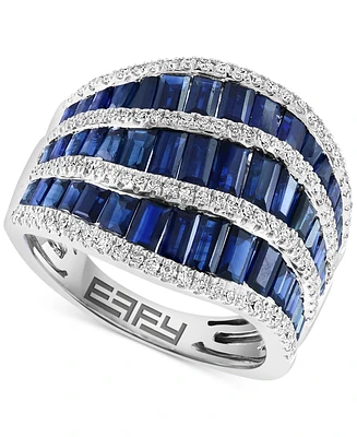 Effy Sapphire (4-3/4 ct. t.w.) & Diamond (3/8 ct. t.w.) Baguette Statement Ring in 14k White Gold