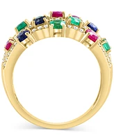 Effy Multi-Gemstone (2-1/4 ct. t.w.) & Diamond (1/4 ct. t.w.) Multirow Cluster Ring in 14k Gold