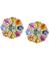 Effy Multi-Sapphire (3-7/8 ct. t.w.) & Diamond (1/4 ct. t.w.) Flower Stud Earrings in 14k Gold