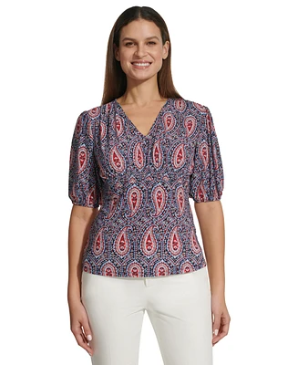 Tommy Hilfiger Women's Smocked Paisley-Print Top
